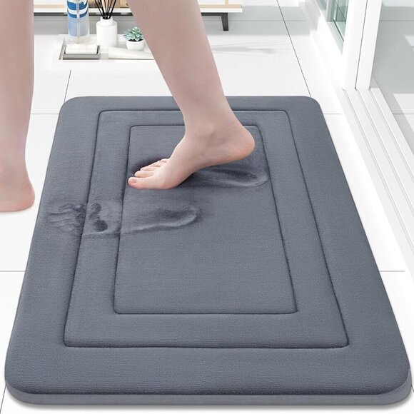 Grey memory foam bathroom mat rug 30x30 ultra soft absorbent machine wash - Picture 1 of 6